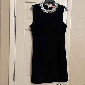 Betsey Johnson Black Crepe Sheath Dress with Pearl Collar